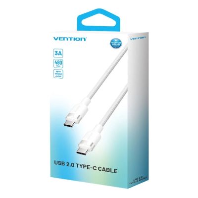 3. USB-C to USB-C Vention Braided Cable 3A 480Mbps 60W PD 1m White