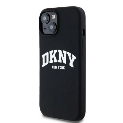 2. DKNY Liquid Silicone White Printed Logo MagSafe Case for iPhone 15 / 14 / 13 - Black