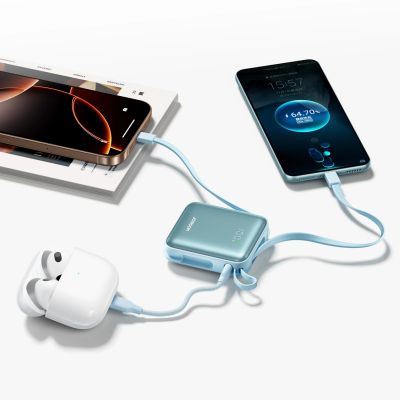 6. Joyroom JR-PBF27 22.5W 10000mAh Powerbank with Two Built-in Cables - Blue