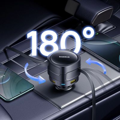 6. Baseus Enjoyment Max 90W Car Charger 2 x USB-C + USB-A + USB-C Cable - Black