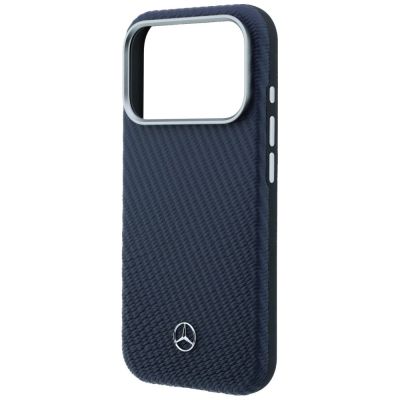6. Mercedes Leather Semi Wrap Wood Effect MagSafe Case for iPhone 17 Pro - Navy Blue