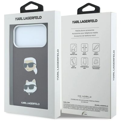 8. Karl Lagerfeld Saffiano with Karl & Choupette Heads Pins & Logo case for iPhone 18 Pro / 17 Pro - burgundy