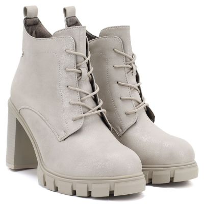 3. Cream women's ankle boots with a block heel M.Daszyński SA218-8