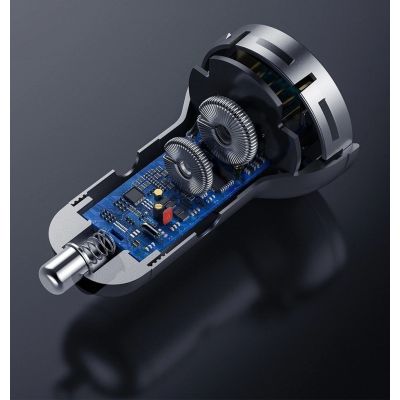13. Baseus 2x USB 4.8A 24W car charger with LCD + 3in1 cable USB - USB Type C / micro USB / Lightning 1.2m black (TZCCBX-0G)