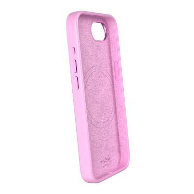 2. Puro Liquid Silicon Cover "ICON MAG PRO" with Magsafe, metal buttons and camera ring for iPhone 16E, pink