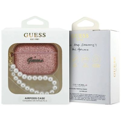 4. Guess Glitter Pearl Strap Case for AirPods Pro 3 - Pink