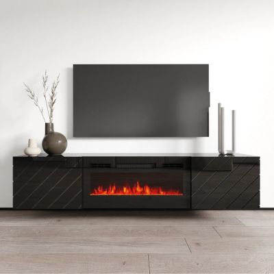 4. TV cabinet LUXE 182.6x34.5x37.5 black/gloss black + black fireplace