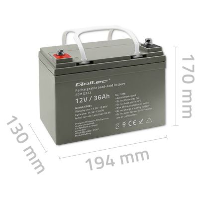 6. Qoltec AGM Battery | 12V | 36Ah | Maintenance-free | Efficient | LongLife | for UPS, scooter