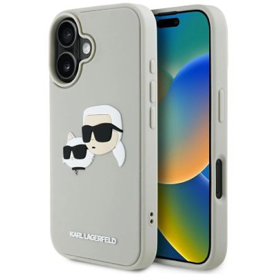 Karl Lagerfeld HC 3D Rubber Double Heads iPhone 16 Case - Beige