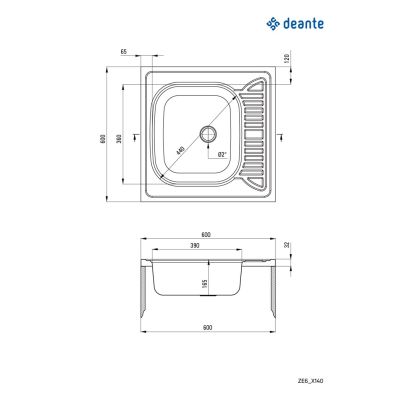 2. Deante Tango ZE60140 steel sink 60x60 cm
