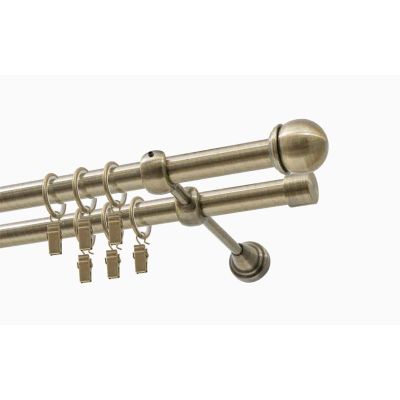 Double Curtain Rod Ø 19 mm, Antique Brass, 400 cm, MAX Finial, with Rings, KOWALSKI