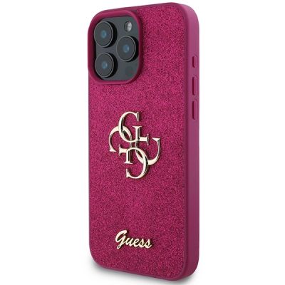 2. Guess Glitter Script Big 4G iPhone 16 Pro Case - Purple