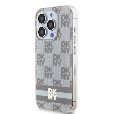 2. DKNY IML Checkered Mono Pattern & Printed Stripes MagSafe case for iPhone 15 Pro - beige