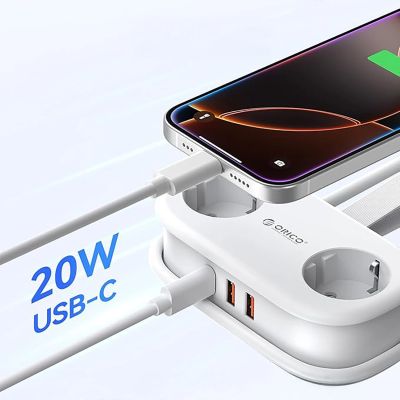2. Orico APP 15.5W 5in1 Power Strip 2x AC + 2x USB-A + 1x USB-C - White