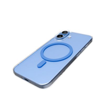 7. Puro Lite Mag TPU+PC Case Compatible with MagSafe for iPhone 17 - Transparent with Blue Ring