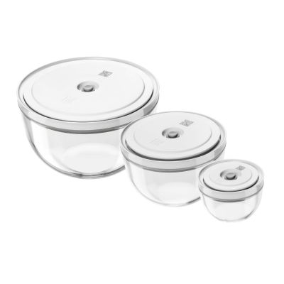 2. Set of 3 glass vacuum bowls with lids