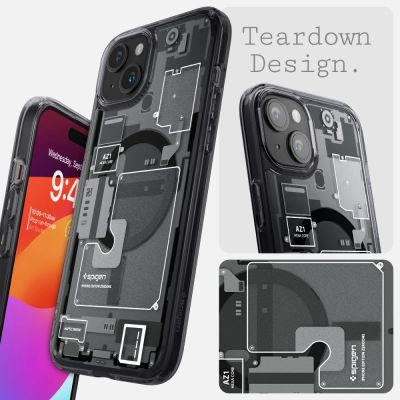 11. Spigen Ultra Hybrid Mag Case with MagSafe for iPhone 15 Plus - Dark Gray (Zero One Pattern)
