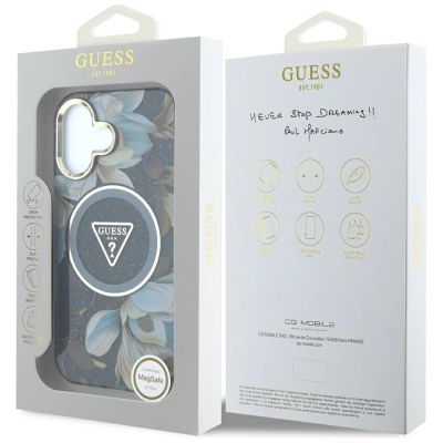 8. Guess Glitter Flowers Triangle Buttons MagSafe case for iPhone 16 black