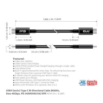 7. CLUB3D CAC-1579 USB Cable USB4 Gen 3x2 3m USB C Black