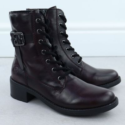 6. Women's burgundy ankle boots with buckle Rieker 75431-35