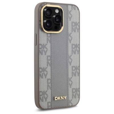 4. DKNY Leather Checkered Mono Pattern MagSafe iPhone 14 Pro Max Case - Beige