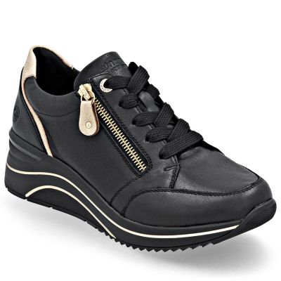 7. Women's leather wedge sneakers black Remonte Rieker D0T03-03