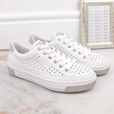 34. Rieker W RKR642 openwork leather shoes white