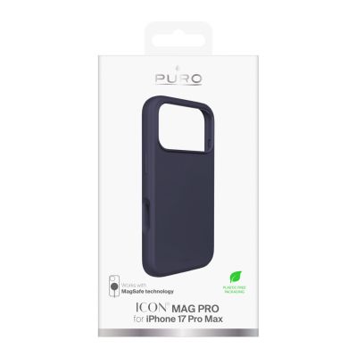 2. Puro Icon Mag Pro Liquid Silicone Case for iPhone 17 Pro Max, MagSafe Compatible, with Camera Protection and Aluminum Buttons - Dark Blue