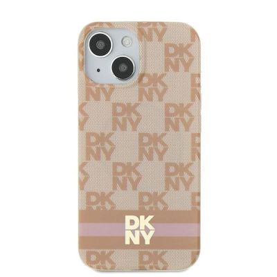 3. DKNY IML Checkered Mono Pattern & Printed Stripes MagSafe case for iPhone 15 / 14 / 13 - pink