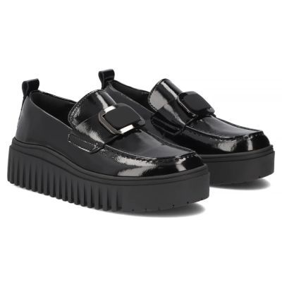 4. Women's leather platform moccasins, patent leather, black, Filippo DP8269