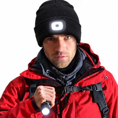 6. BLACK BEANIE WITH 4-LED HEADLAMP, 120 LM, 3 MODES, FOR OUTDOOR ACTIVITIES
