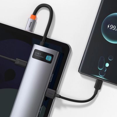 9. Baseus Metal Gleam 8in1 USB-C Hub - USB-C PD 100W 1x HDMI 4K 30Hz 1x SD and microSD card reader 3x USB-A 3.2 1xRJ45 - gray