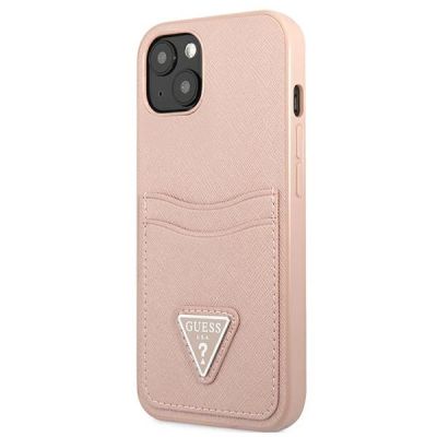 2. Guess GUHCP13SPSATPP iPhone 13 mini 5,4 "pink / pink hardcase SaffianoTriangle Logo Cardslot