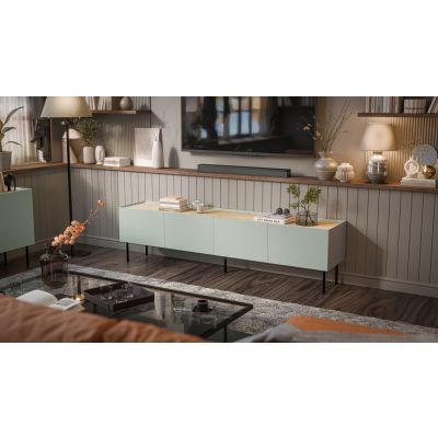 3. FELLINI TV cabinet 200x40x52 olive + oiled oak top