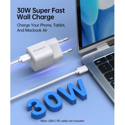 2. Choetech PD5007 USB-C PD 30W GaN wall charger - white