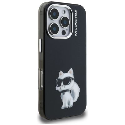 4. Karl Lagerfeld IML Aquarelle Choupette & Logo Case for iPhone 16 Pro Max - Black