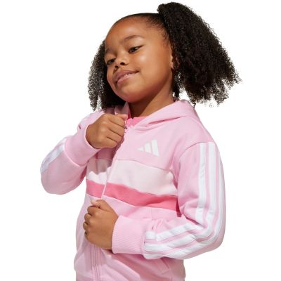 6. adidas Seasonal Essentials Tiberio 3-Stripes Fleece Tracksuit for Kids Pink JI6206