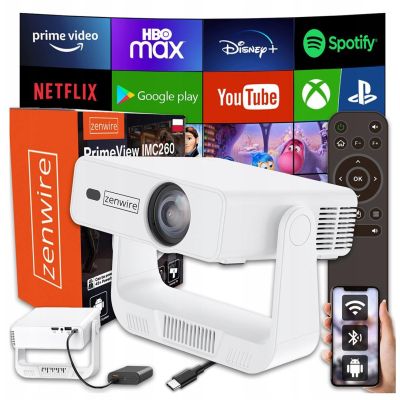 Mini Portable Projector Android 14 WiFi 360 Full HD 4K for Phone Zenwire IMC260