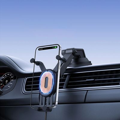 13. Baseus Stable Car Holder with 15W Inductive Charger, Gravity, and Suction Cup - Black