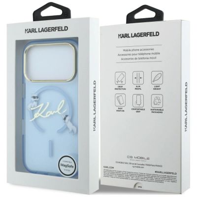 8. Karl Lagerfeld Script Logo MagSafe Case for iPhone 18 Pro / 17 Pro – light blue
