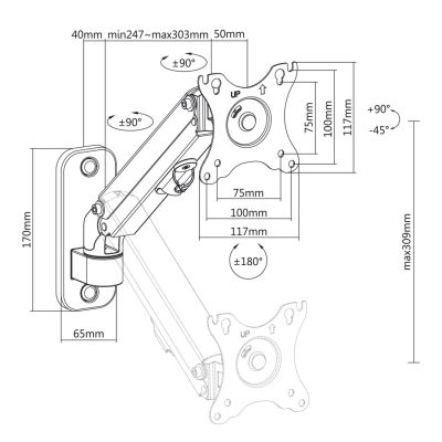 MACLEAN MONITOR WALL MOUNT 17"-27" GAS SPRING MAX 7KG MC-458
