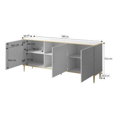 4. GLAMOUR Chest of Drawers 180x40x75.5 Matte Black + Gold