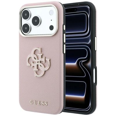 Guess Grained & Big Resin Logo Case for iPhone 18 Pro Max / 17 Pro Max - Pink