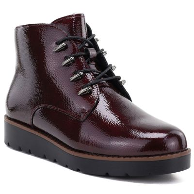 Women's patent leather burgundy wedge ankle boots Potocki Z25-JE19360