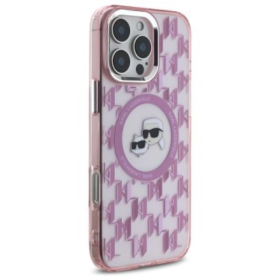 4. Karl Lagerfeld IML Monogram Karl & Choupette Head MagSafe iPhone 16 Pro Case - Pink
