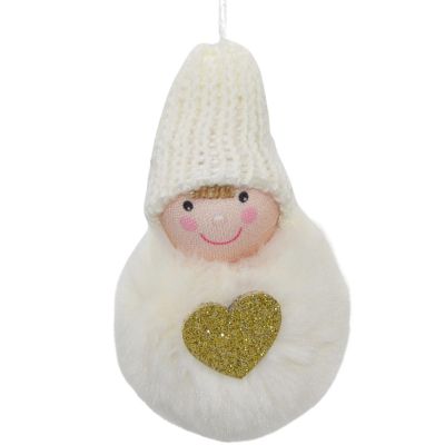 7. DECORATIVE DOLL WITH A HEART 8 CM IN A HAT AND FUR WHITE