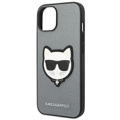 6. Karl Lagerfeld Saffiano Choupette Head Patch case for iPhone 14 - silver