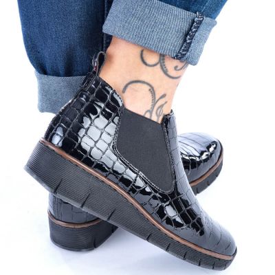 21. Rieker W R474 snakeskin leather ankle boots black