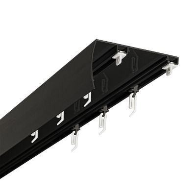 Double Black Aluminium Ceiling Rail with Cover, Wide 102 mm Spacing Between Tracks, Gliders with Hooks, 200 cm, KOWALSKI