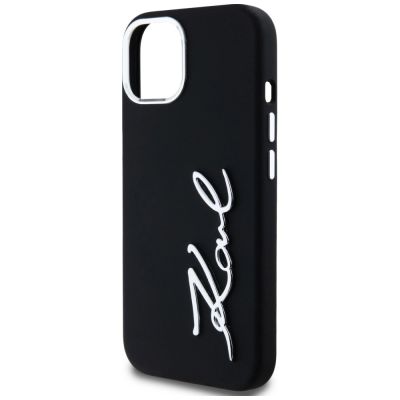 6. Karl Lagerfeld Silicone Metal Script Logo iPhone 15 Case - Black